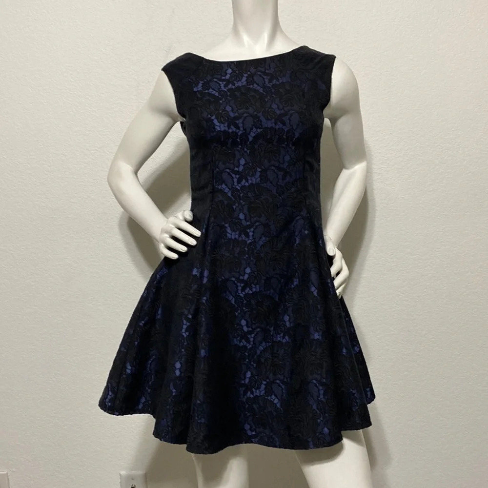 Aqua Black Lace Sleeveless Cocktail Dress  - Size XS